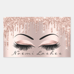 Pegatina Rectangular Lashes Empaquetamiento Rosa Oro Purpurina Brochas 