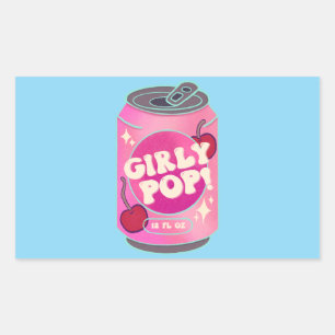 Pegatina Rectangular Lata de refresco de cereza Girly Pop Rosa retro