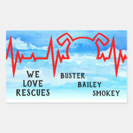 Pegatina Rectangular Latido de perro, nos encantan los rescates, nublad