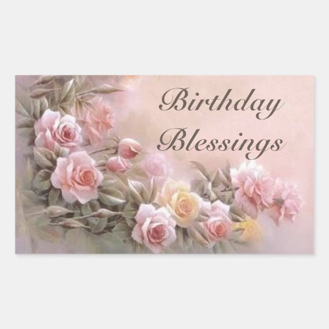 Pegatina Rectangular Lavanda con flores rosadas (Anverso)