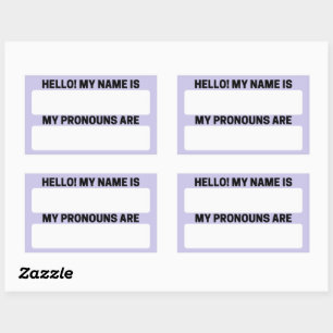 Pegatina Rectangular Lavender Blue Name & Pronoun Labs