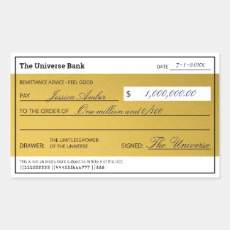 Pegatina Rectangular Law of Attraction Elegant Gold Abundance Check