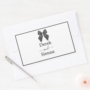 Pegatina Rectangular Lazo de cinta clásico boda en blanco y negro