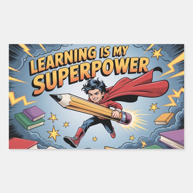 Pegatina Rectangular Learning Is My Superpower – Motivational Sticker f (Anverso)