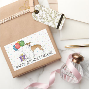 Pegatina Rectangular Lebrel Italiano Cervato Y Blanco - Feliz Cumpleaño