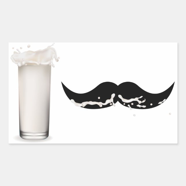 Pegatina Rectangular Leche Mustache (Anverso)