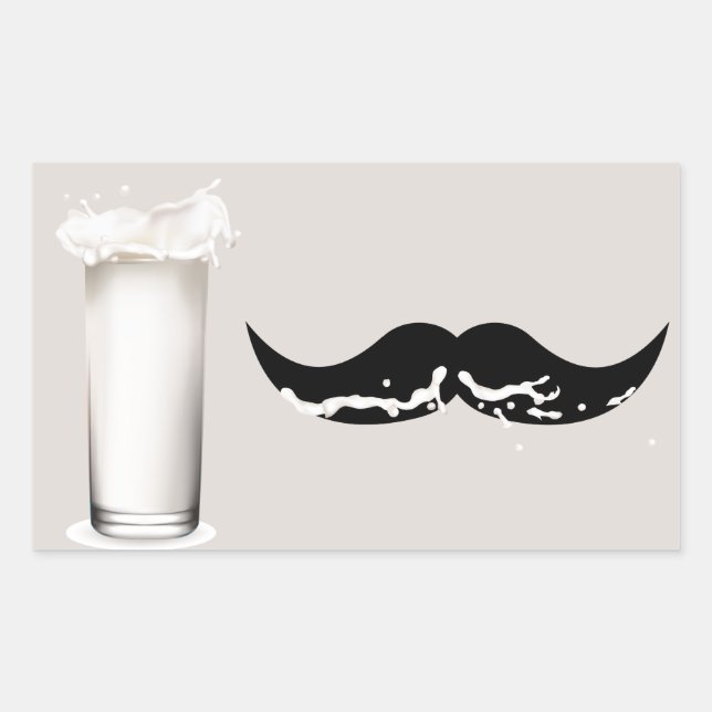 Pegatina Rectangular Leche Mustache Creme (Anverso)