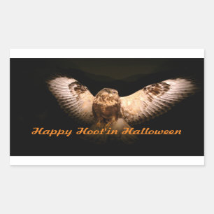 Pegatina Rectangular Lechuza De Halloween En Vuelo