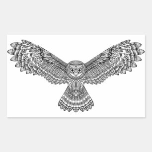 Pegatina Rectangular Lechuza voladora Zendoodle