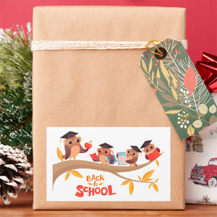 Pegatina Rectangular Lechuzas pequeñas de vuelta a la graduación escola