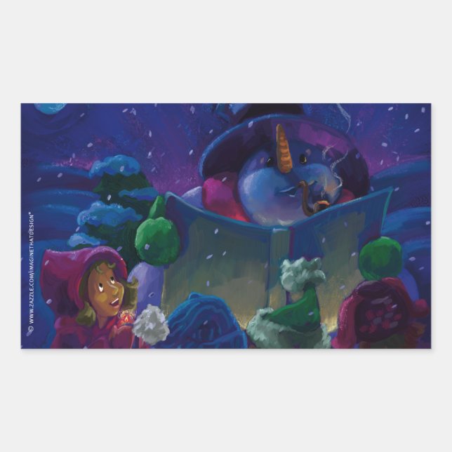 Pegatina Rectangular Lectura en invierno (Anverso)