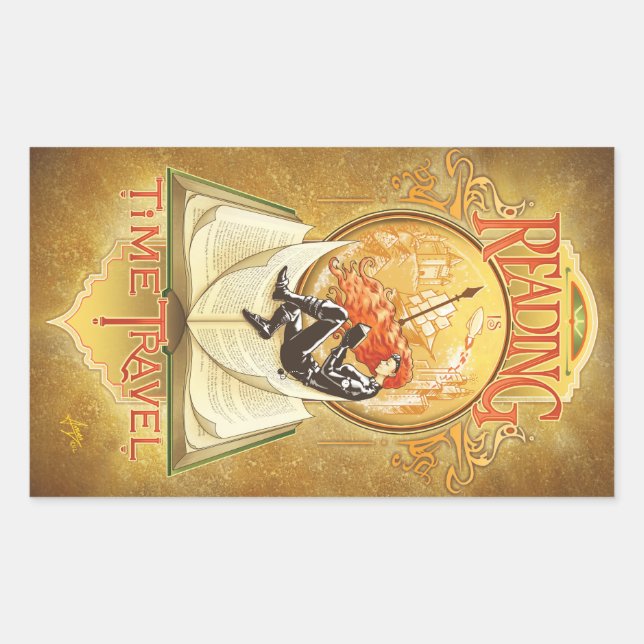 Pegatina Rectangular Leer es viajar en el tiempo (Anverso)