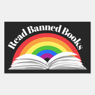 Pegatina Rectangular Leer libros prohibidos Arcoiris