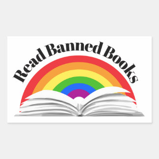 Pegatina Rectangular Leer libros prohibidos Arcoiris