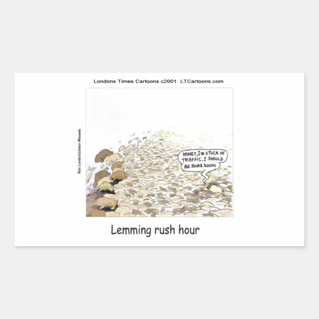 Pegatina Rectangular Lemmings Rush Hour Funny (Anverso)