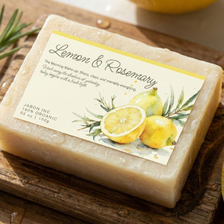 Pegatina Rectangular Lemon & Rosemary Organic Soap Sticker Label