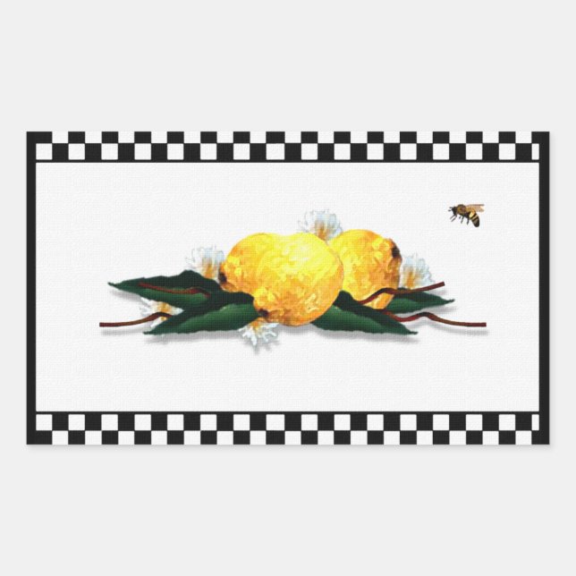Pegatina Rectangular Lemones con Gingham en blanco y negro (Anverso)