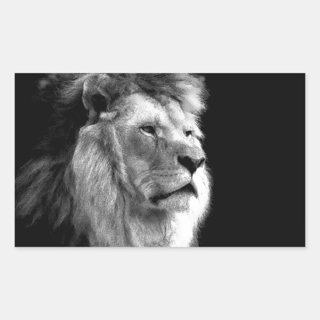 Pegatina Rectangular León blanco negro (Anverso)