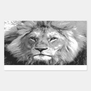 Pegatina Rectangular León blanco negro