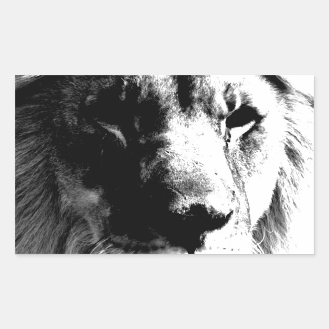 Pegatina Rectangular León blanco y negro (Anverso)