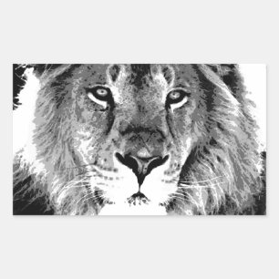 Pegatina Rectangular León blanco y negro