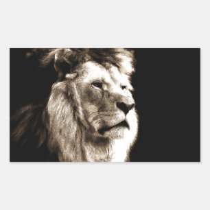 Pegatina Rectangular León de Sepia