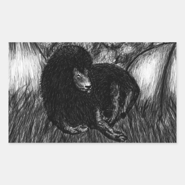 Pegatina Rectangular León solitario (Anverso)