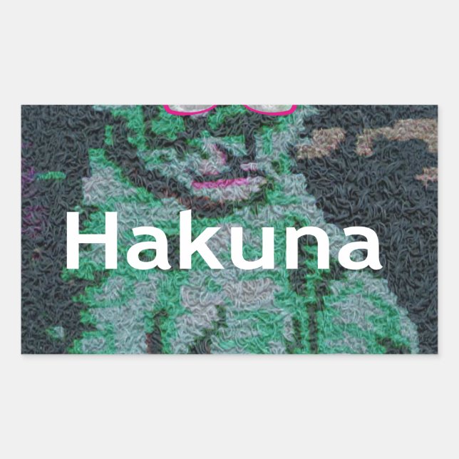 Pegatina Rectangular León verde con gafas rosas "Hakuna Matata" Arte (Anverso)