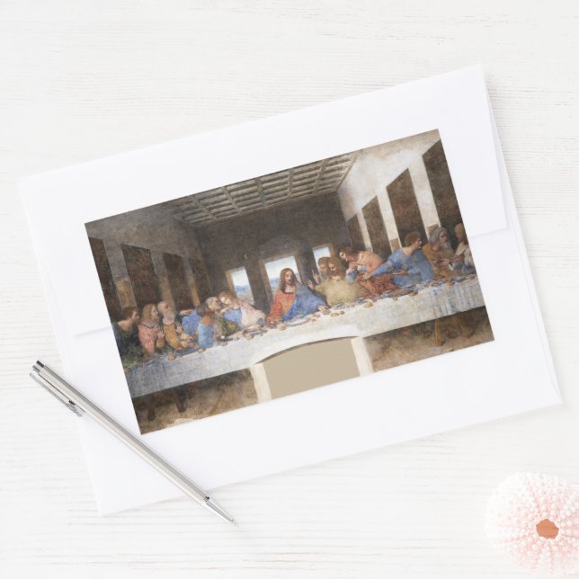 Pegatina Rectangular Leonardo da Vinci La Última Cena Arte Fino (Sobre)