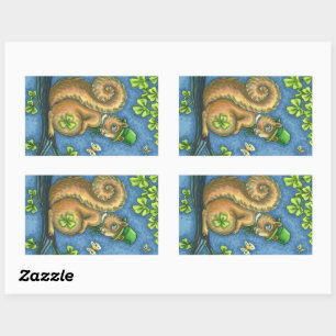 PEGATINA RECTANGULAR LEPRECHAUN IRISH SQUIRREL, PEGATINAS DE SUERTE
