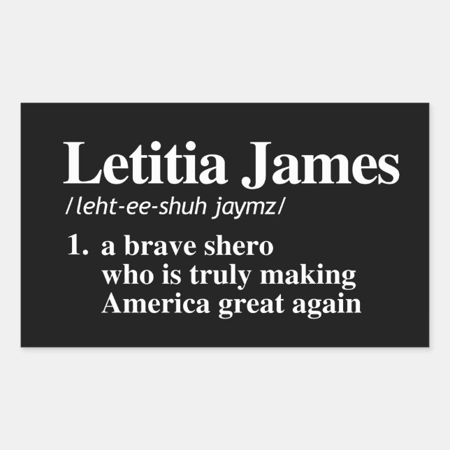 Pegatina Rectangular Letitia James Definition - Un valiente héroe (Anverso)