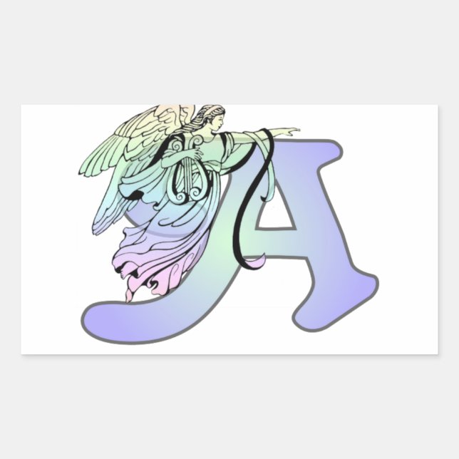 Pegatina Rectangular Letra a alfabeto monograma angel inicial (Anverso)