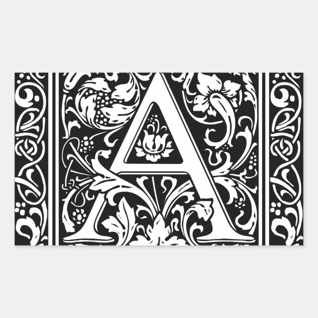 Pegatina Rectangular Letra A Monograma Medieval Art Nouveau (Anverso)