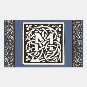 Pegatina Rectangular Letra Art Nouveau Monograma M Antiguo