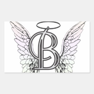Pegatina Rectangular Letra B Monograma inicial con Angel Wings & Halo