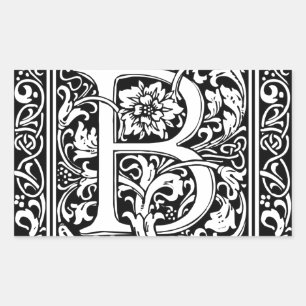 Pegatina Rectangular Letra B Monograma medieval Art Nouveau