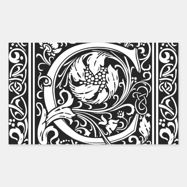 Pegatina Rectangular Letra C Monograma Arte Nouveau Medieval (Anverso)