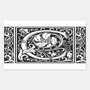 Pegatina Rectangular Letra C Monograma medieval Art Nouveau