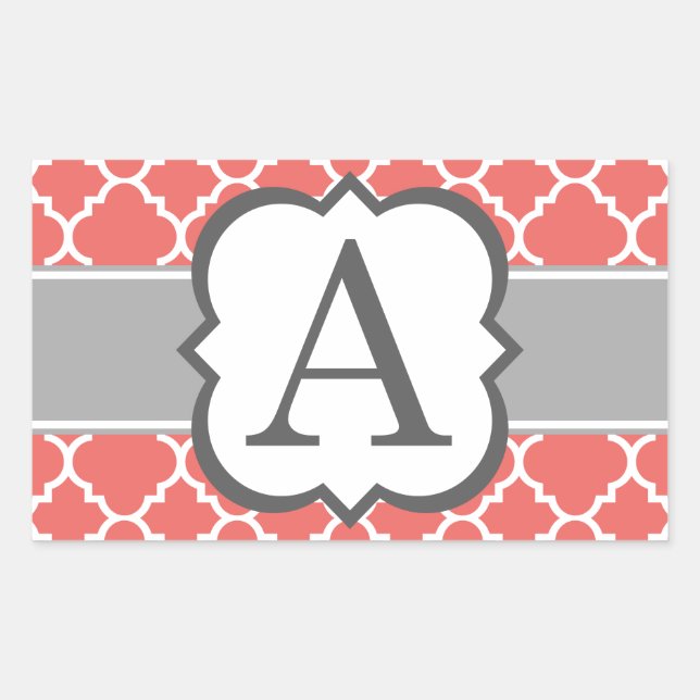 Pegatina Rectangular Letra coral blanca monograma a quatrefoil (Anverso)