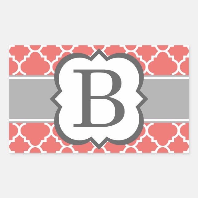 Pegatina Rectangular Letra coral blanca monograma B quatrefoil (Anverso)