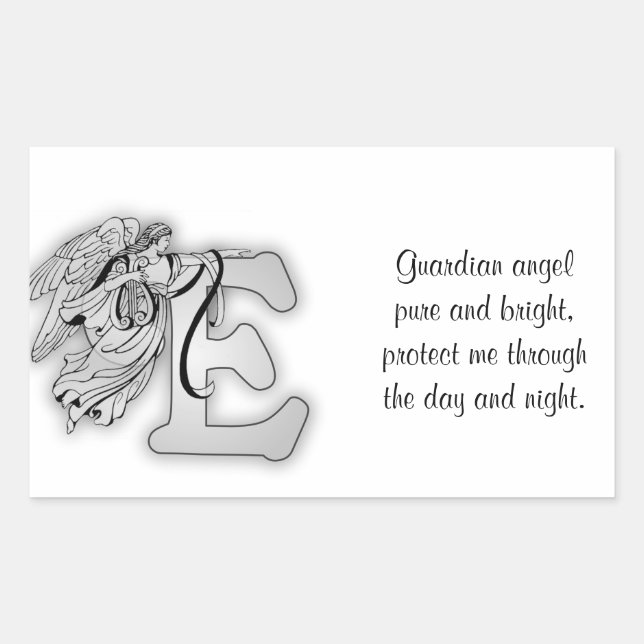 Pegatina Rectangular Letra E angel monograma alfabeto negro inicial y (Anverso)