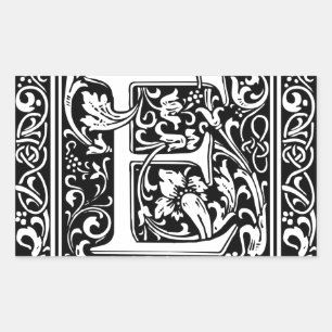 Pegatina Rectangular Letra E Monograma Medieval Art Nouveau
