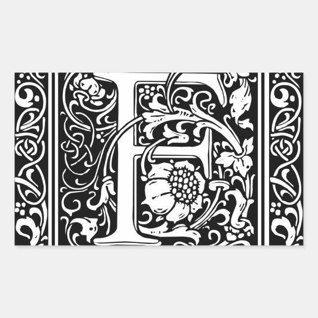 Pegatina Rectangular Letra F Monograma medieval Art Nouveau (Anverso)
