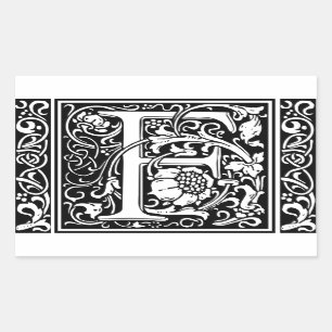 Pegatina Rectangular Letra F Monograma medieval Art Nouveau