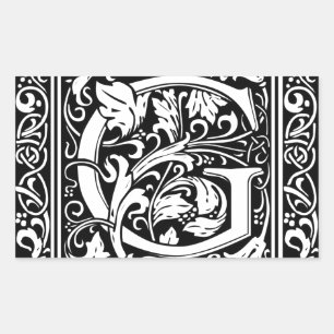 Pegatina Rectangular Letra G Monograma medieval Art Nouveau