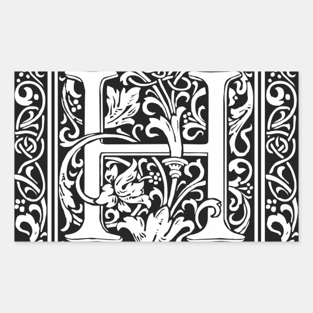 Pegatina Rectangular Letra H Monograma medieval Art Nouveau (Anverso)
