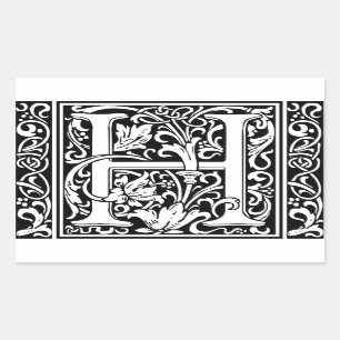 Pegatina Rectangular Letra H Monograma medieval Art Nouveau