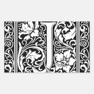 Pegatina Rectangular Letra J Monograma medieval Art Nouveau