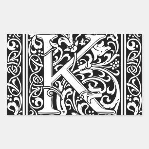 Pegatina Rectangular Letra K Monograma medieval Art Nouveau