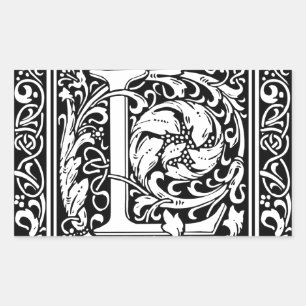 Pegatina Rectangular Letra L Monograma medieval Art Nouveau